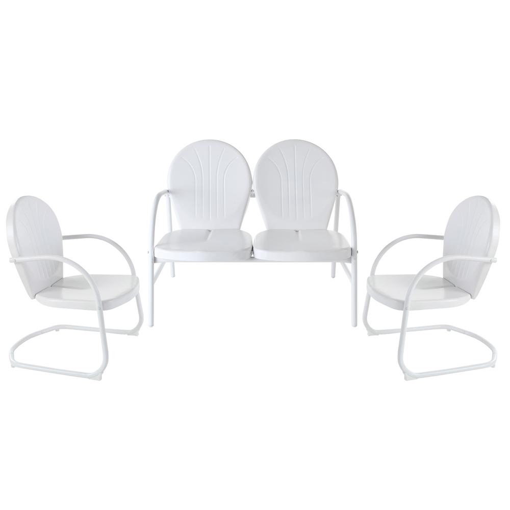 Griffith 3Pc Outdoor Metal Conversation Set White Gloss - Loveseat,  2 Chairs. Picture 3