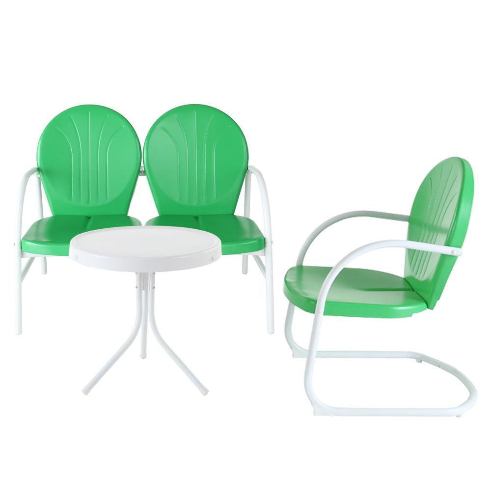 Griffith 3Pc Outdoor Metal Conversation Set Kelly Green Gloss/White Satin - Loveseat, Chair, & Side Table. Picture 3