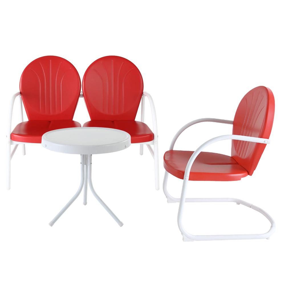 Griffith 3Pc Outdoor Metal Conversation Set Bright Red Gloss/White Satin - Loveseat, Chair, & Side Table. Picture 3