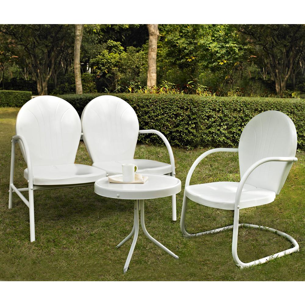 Griffith 3Pc Outdoor Metal Conversation Set White Gloss/White Satin - Loveseat, Chair, & Side Table. Picture 1