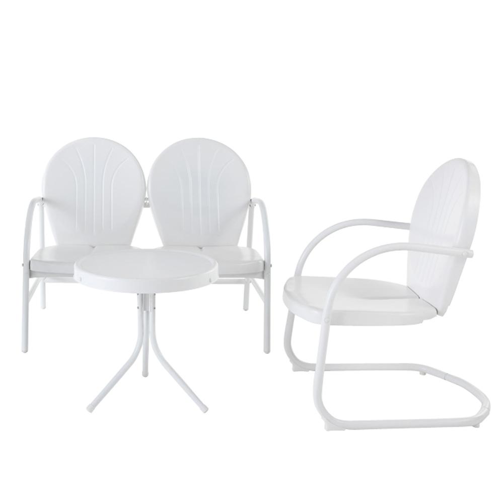 Griffith 3Pc Outdoor Metal Conversation Set White Gloss/White Satin - Loveseat, Chair, & Side Table. Picture 3