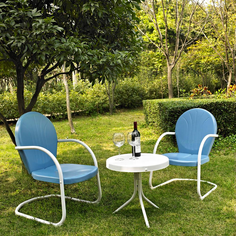 Griffith 3Pc Outdoor Chat Set Blue/White - 2 Chairs, Side Table. Picture 1