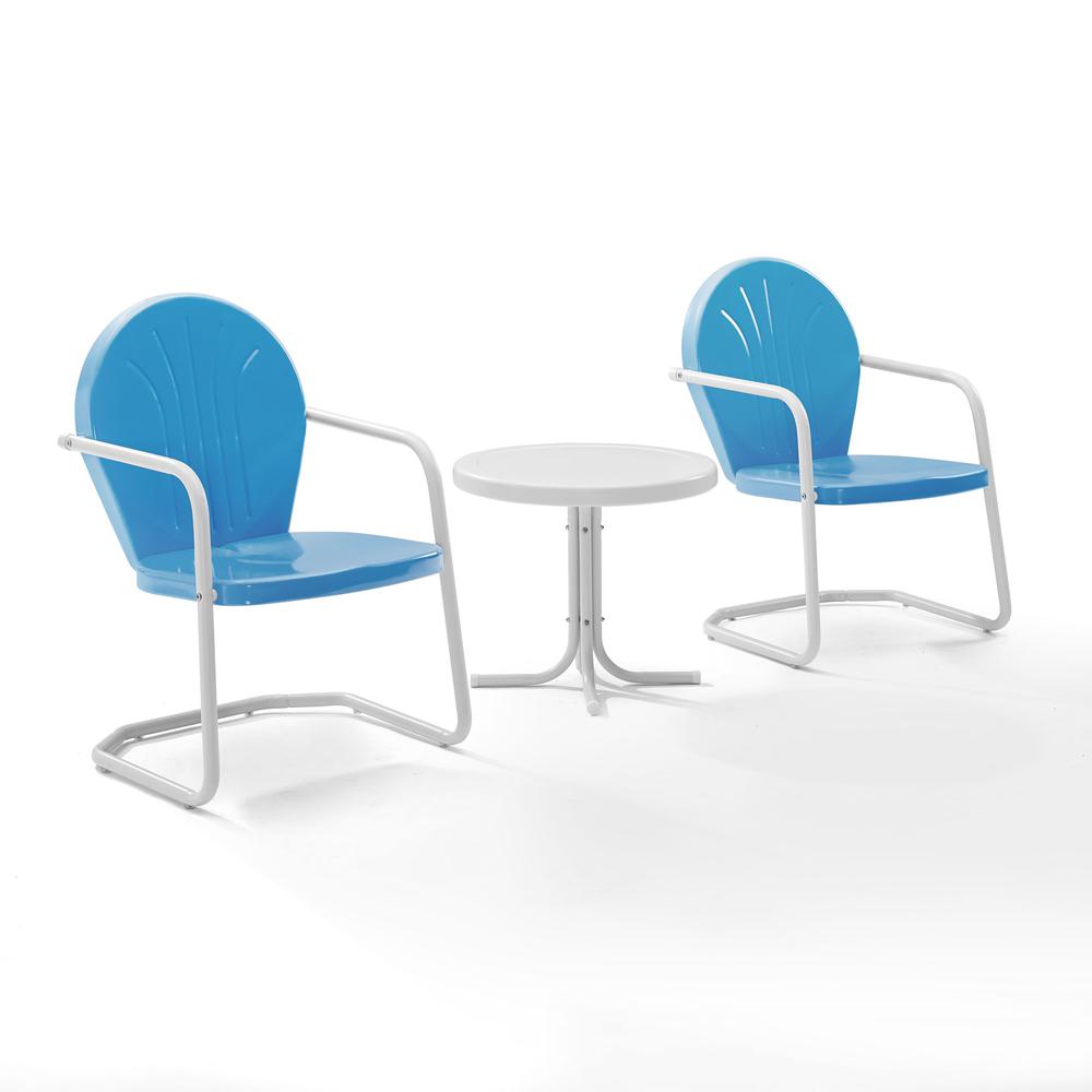 Griffith 3Pc Outdoor Metal Armchair Set Sky Blue Gloss/White Satin - Side Table & 2 Chairs. Picture 2