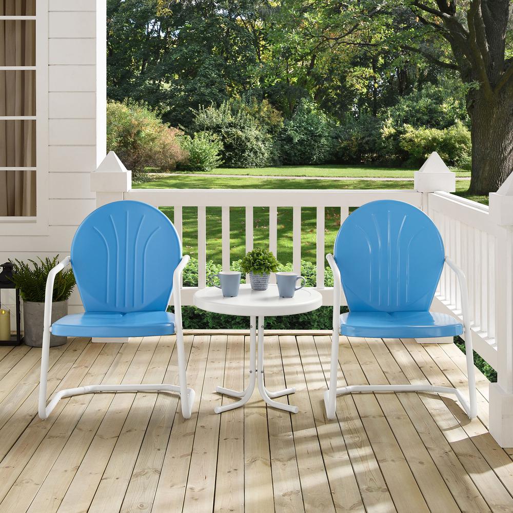 Griffith 3Pc Outdoor Metal Armchair Set Sky Blue Gloss/White Satin - Side Table & 2 Chairs. Picture 3
