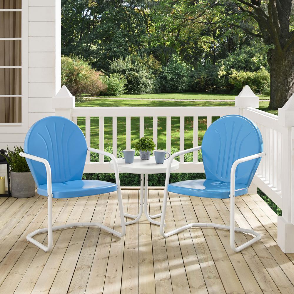 Griffith 3Pc Outdoor Metal Armchair Set Sky Blue Gloss/White Satin - Side Table & 2 Chairs. Picture 4