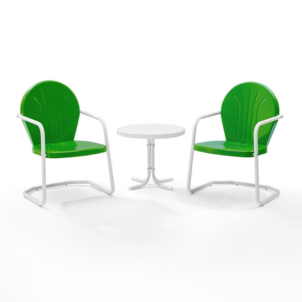 Griffith 3Pc Outdoor Metal Armchair Set Kelly Green Gloss/White Satin - Side Table & 2 Chairs. Picture 1