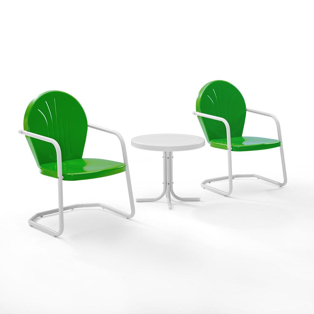 Griffith 3Pc Outdoor Metal Armchair Set Kelly Green Gloss/White Satin - Side Table & 2 Chairs. Picture 2