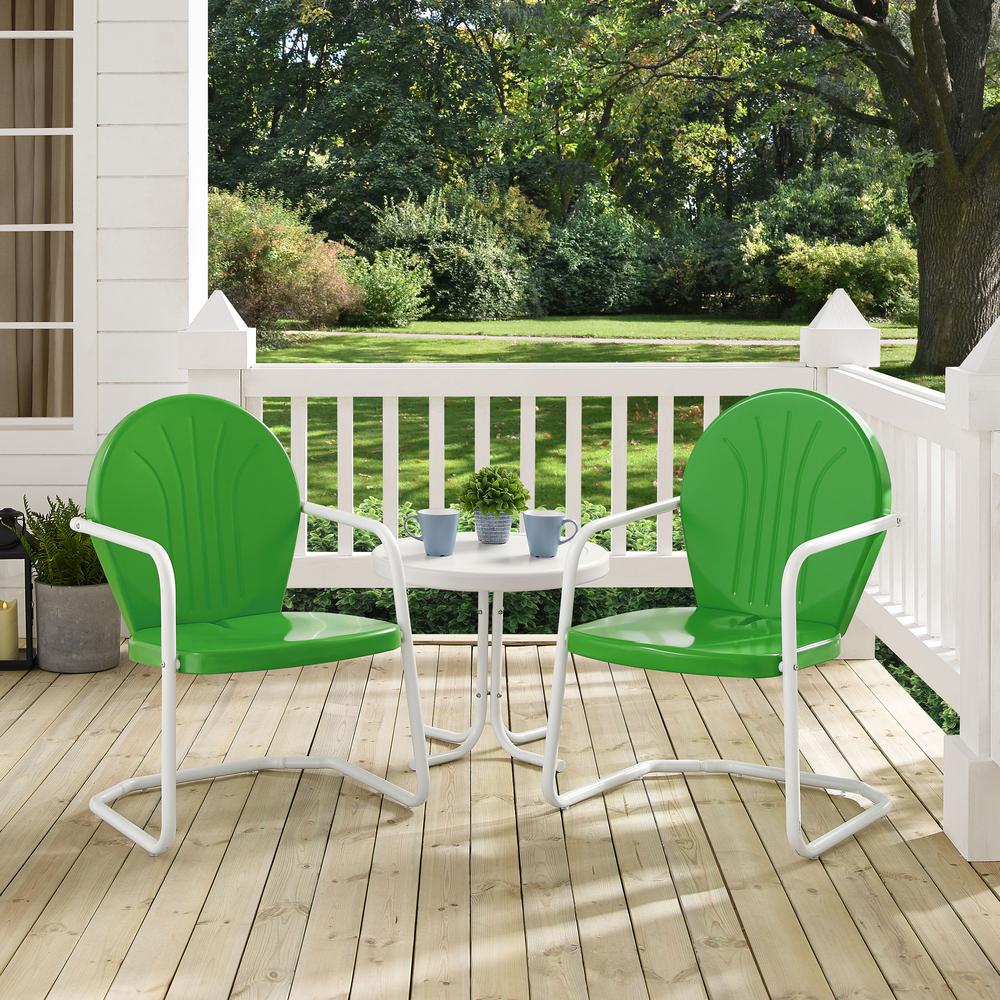 Griffith 3Pc Outdoor Metal Armchair Set Kelly Green Gloss/White Satin - Side Table & 2 Chairs. Picture 3