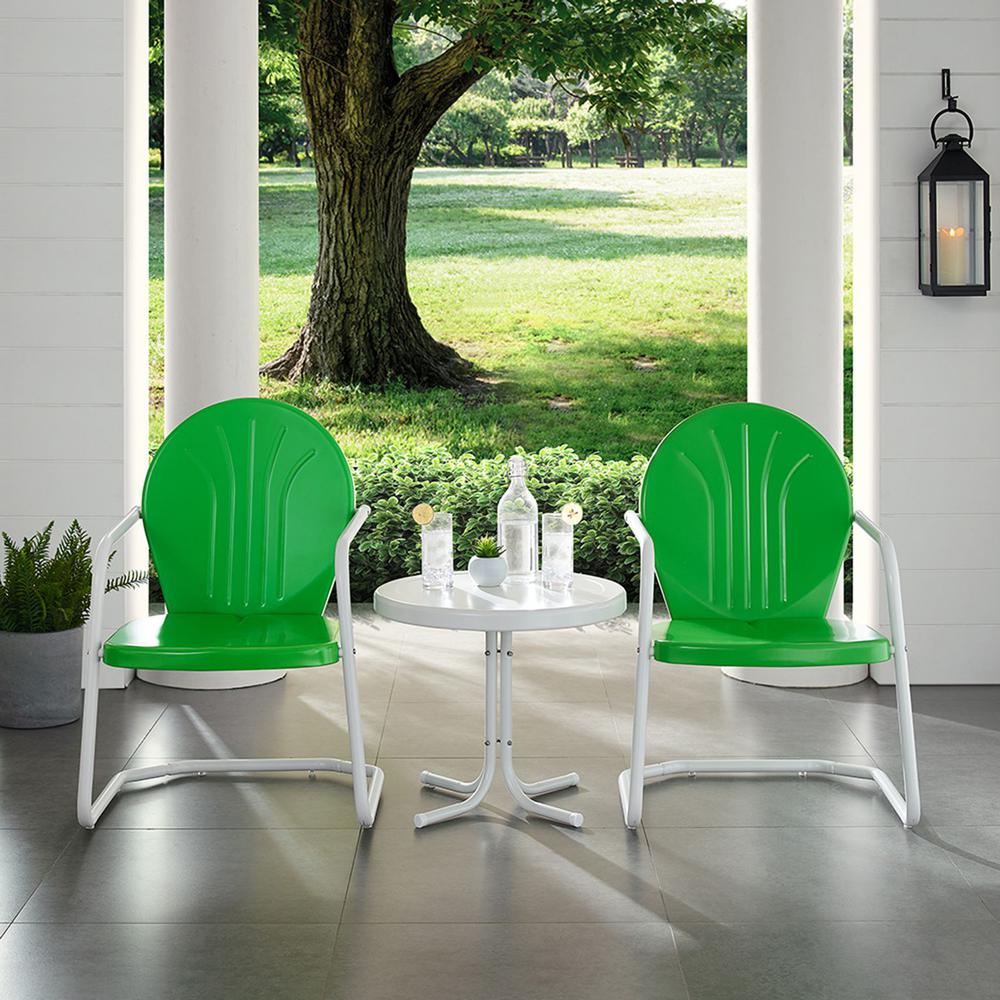 Griffith 3Pc Outdoor Metal Armchair Set Kelly Green Gloss/White Satin - Side Table & 2 Chairs. Picture 4