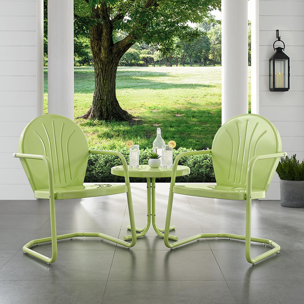 Griffith 3Pc Outdoor Metal Armchair Set Key Lime Gloss - Side Table & 2 Chairs. Picture 2