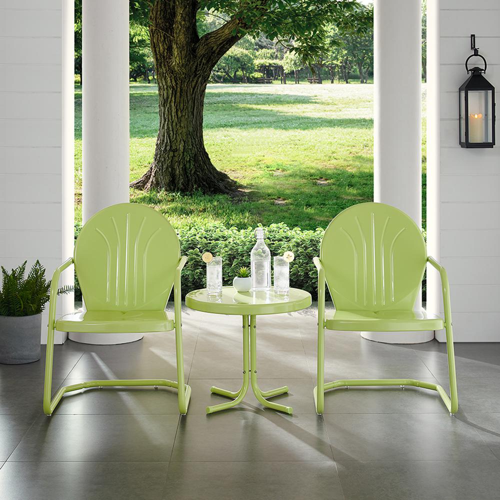Griffith 3Pc Outdoor Metal Armchair Set Key Lime Gloss - Side Table & 2 Chairs. Picture 3