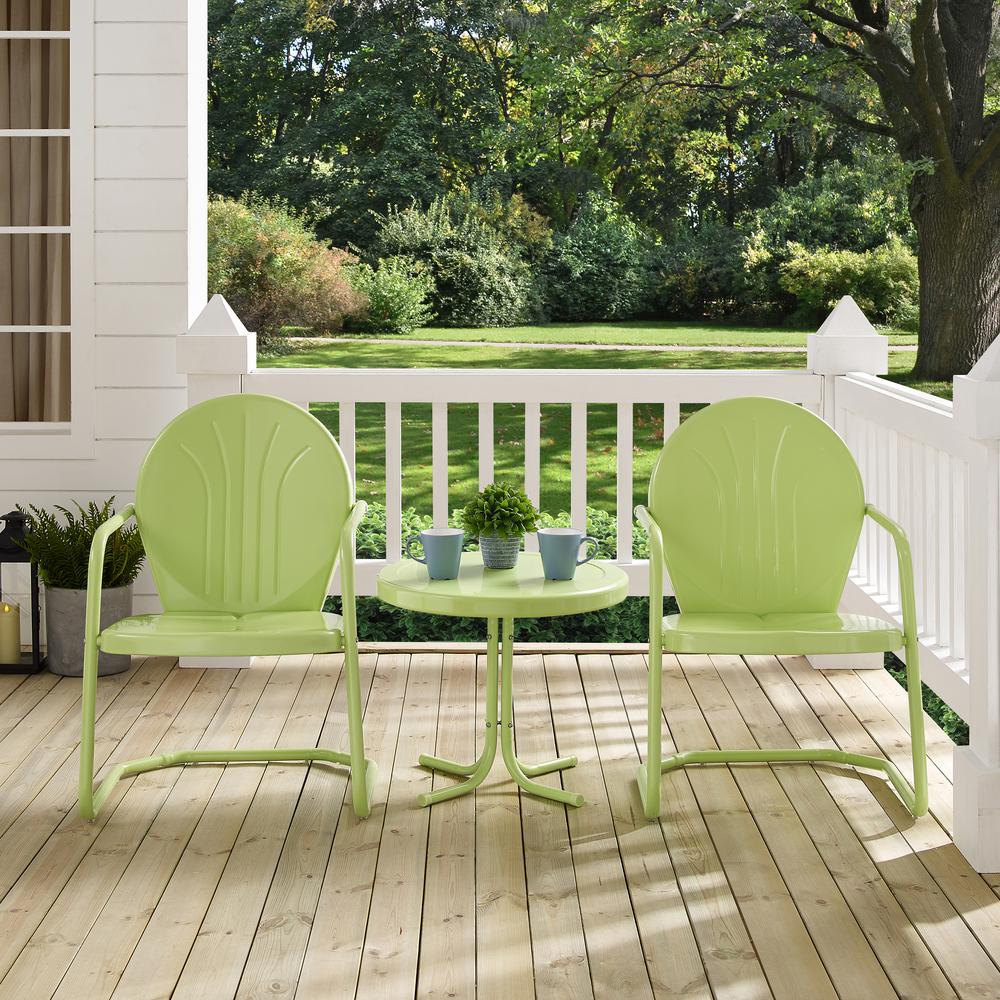 Griffith 3Pc Outdoor Metal Armchair Set Key Lime Gloss - Side Table & 2 Chairs. Picture 4