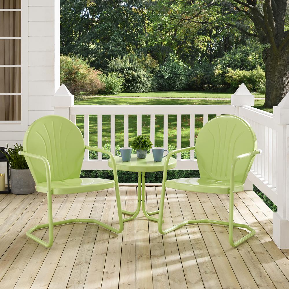Griffith 3Pc Outdoor Metal Armchair Set Key Lime Gloss - Side Table & 2 Chairs. Picture 5