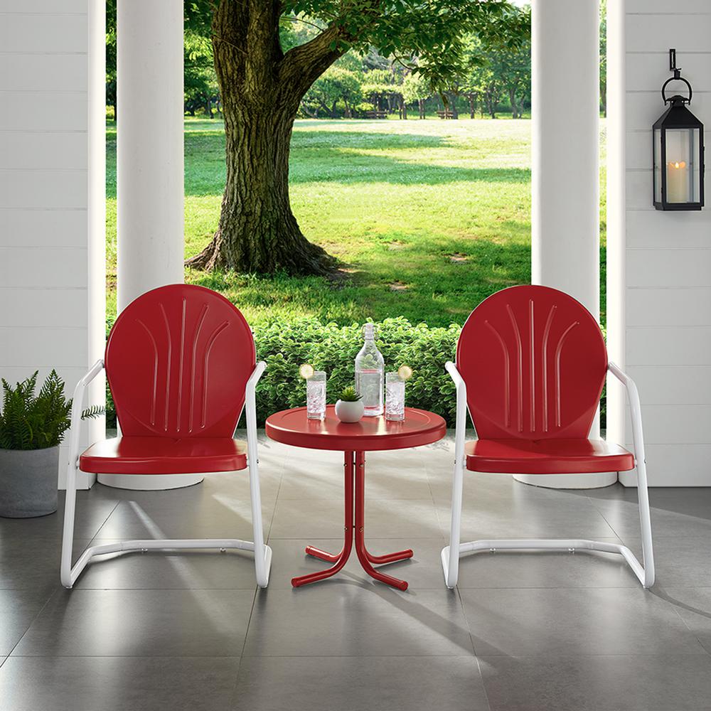 Griffith 3Pc Outdoor Metal Armchair Set Bright Red Gloss - Side Table & 2 Chairs. Picture 1