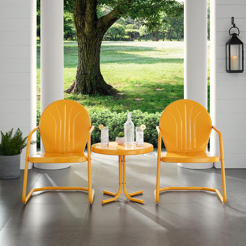 Griffith 3Pc Outdoor Metal Armchair Set Tangerine Gloss - Side Table & 2 Chairs. Picture 2