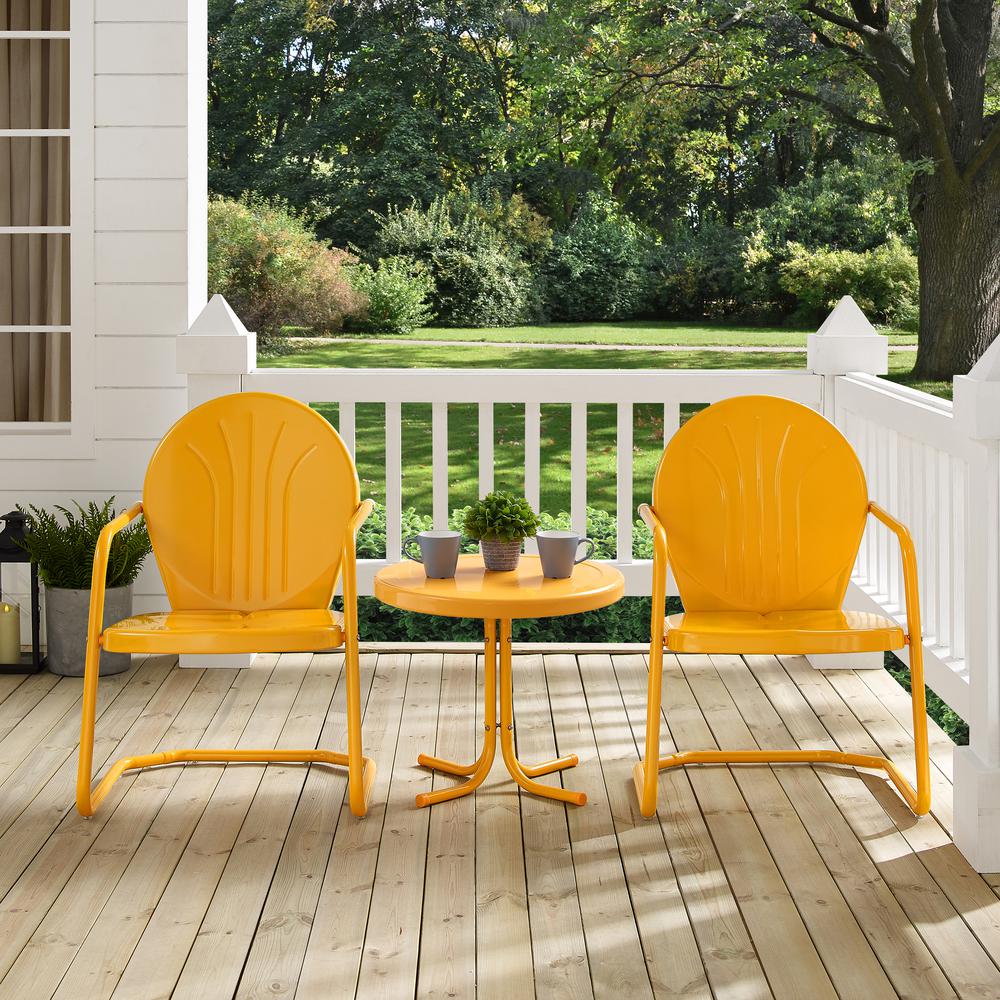 Griffith 3Pc Outdoor Metal Armchair Set Tangerine Gloss - Side Table & 2 Chairs. Picture 3