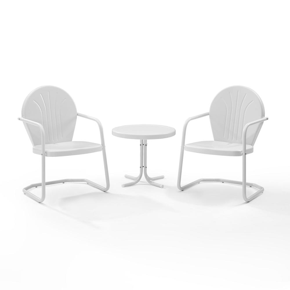 Griffith 3Pc Outdoor Metal Armchair Set White Gloss/White Satin - Side Table & 2 Chairs. Picture 1
