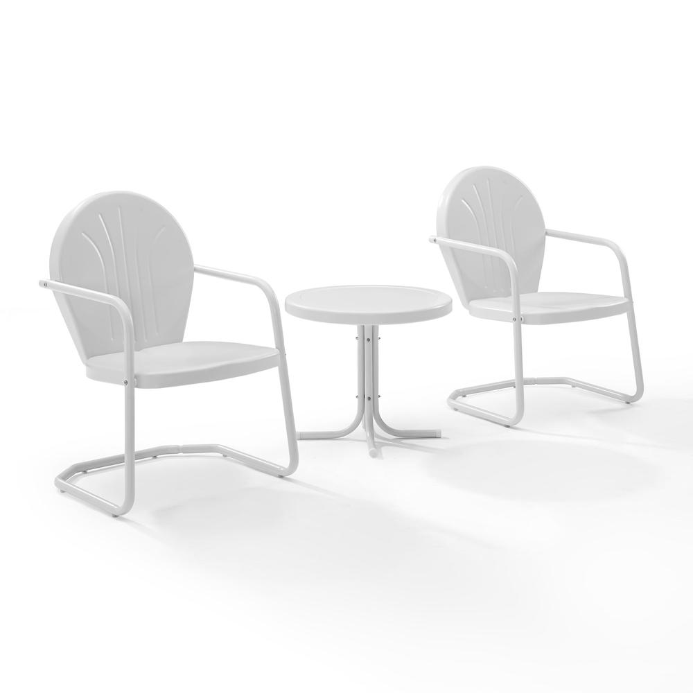 Griffith 3Pc Outdoor Metal Armchair Set White Gloss/White Satin - Side Table & 2 Chairs. Picture 2