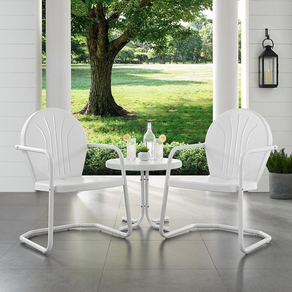 Griffith 3Pc Outdoor Metal Armchair Set White Gloss/White Satin - Side Table & 2 Chairs. Picture 3