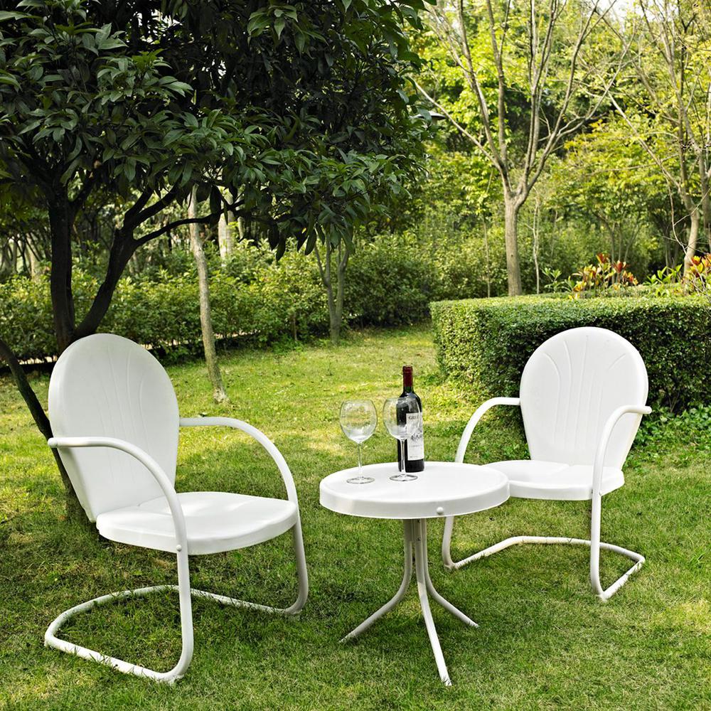 Griffith 3Pc Outdoor Metal Armchair Set White Gloss/White Satin - Side Table & 2 Chairs. Picture 4