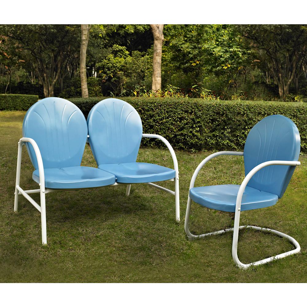 Griffith 2Pc Outdoor Conversation Set Blue/White - Loveseat, Chair. The main picture.