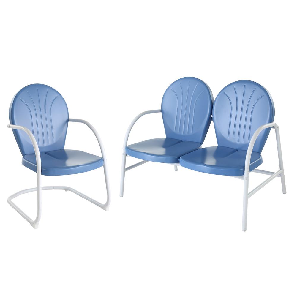 Griffith 2Pc Outdoor Conversation Set Blue/White - Loveseat, Chair. Picture 3