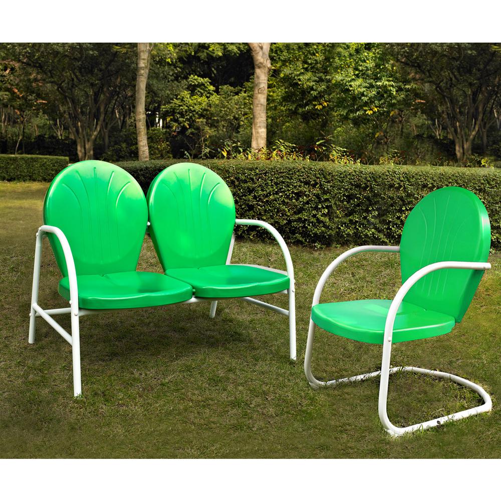 Griffith 2Pc Outdoor Conversation Set Green/White - Loveseat, Chair. Picture 1