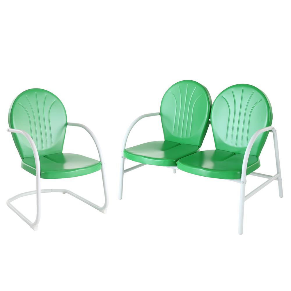 Griffith 2Pc Outdoor Conversation Set Green/White - Loveseat, Chair. Picture 3