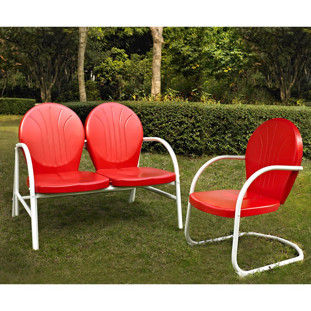 Griffith 2Pc Outdoor Metal Conversation Set Bright Red Gloss - Loveseat & Chair. Picture 1