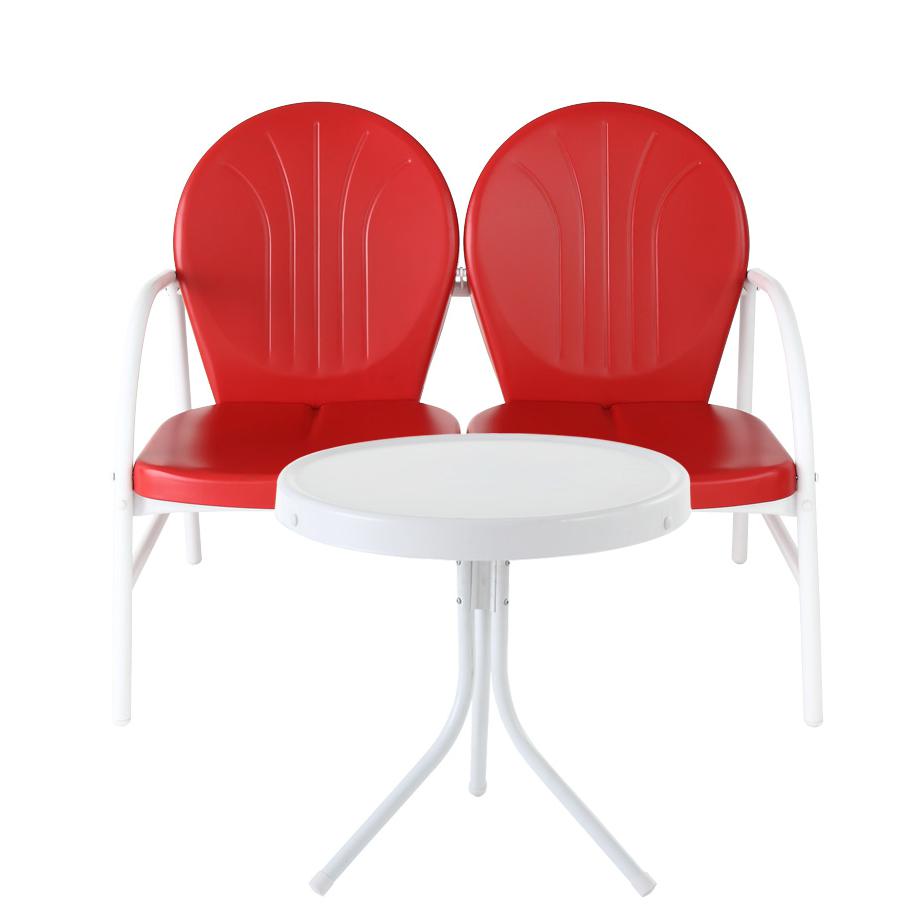 Griffith 2Pc Outdoor Metal Conversation Set Bright Red Gloss/White Satin - Loveseat & Side Table. Picture 2
