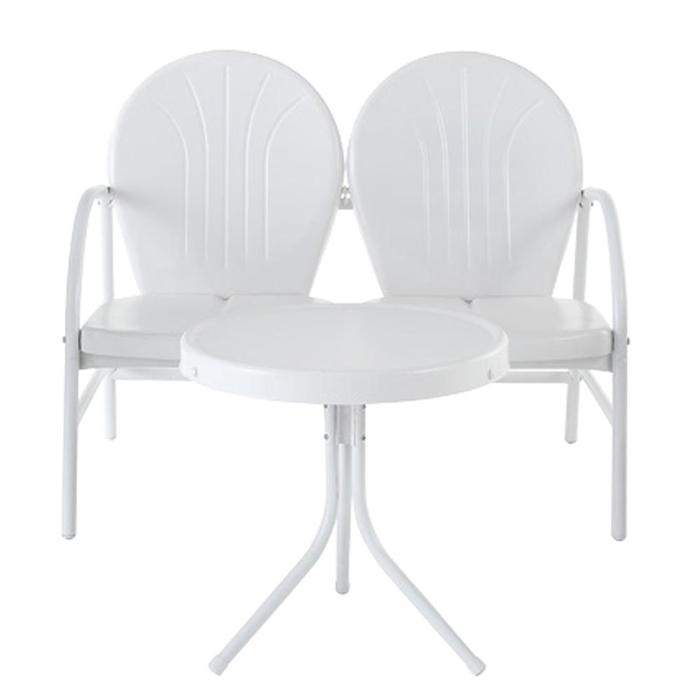 Griffith 2Pc Outdoor Metal Conversation Set White Gloss/White Satin - Loveseat & Side Table. Picture 1