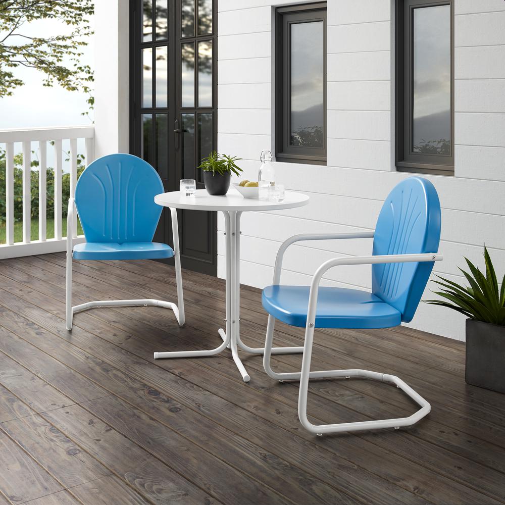 Griffith 3Pc Outdoor Metal Bistro Set Sky Blue Gloss/White Satin - Bistro Table & 2 Chairs. Picture 9
