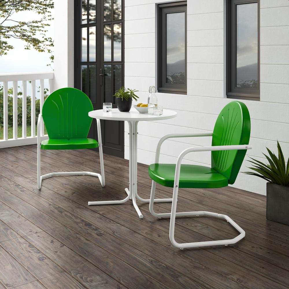 Griffith 3Pc Outdoor Bistro Set Green Gloss/White Satin - Bistro Table & 2 Chairs. Picture 8