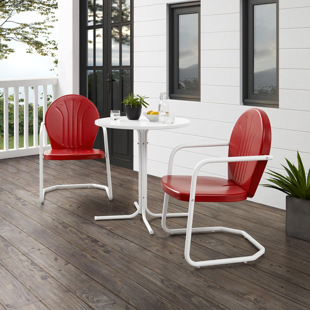Griffith 3Pc Outdoor Metal Bistro Set Bright Red Gloss/White Satin - Bistro Table & 2 Chairs. Picture 8
