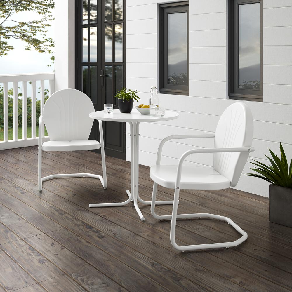 Griffith 3Pc Outdoor Metal Bistro Set White Gloss/White Satin - Bistro Table & 2 Chairs. Picture 12