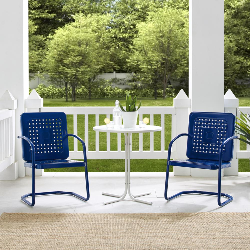 Bates 3Pc Outdoor Metal Bistro Set Navy Gloss/White Satin - Bistro Table & 2 Armchairs. Picture 2