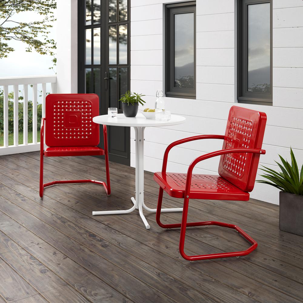 Bates 3Pc Outdoor Metal Bistro Set Bright Red Gloss/White Satin - Bistro Table & 2 Armchairs. Picture 6