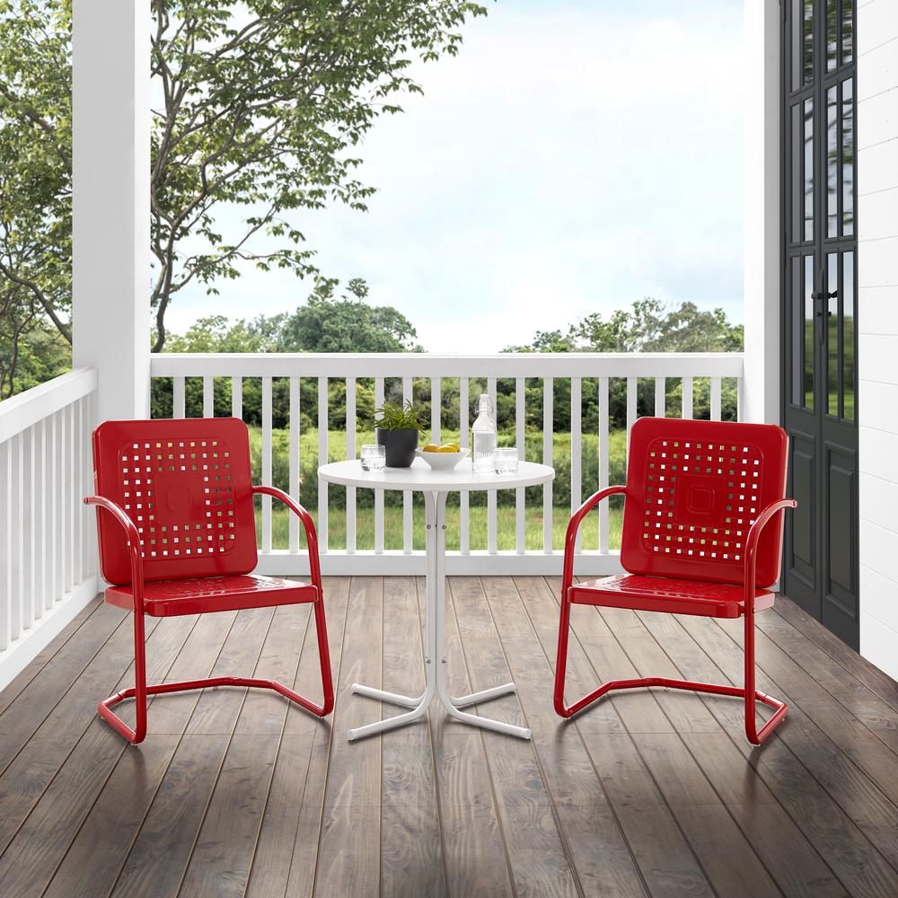 Bates 3Pc Outdoor Metal Bistro Set Bright Red Gloss/White Satin - Bistro Table & 2 Armchairs. Picture 5
