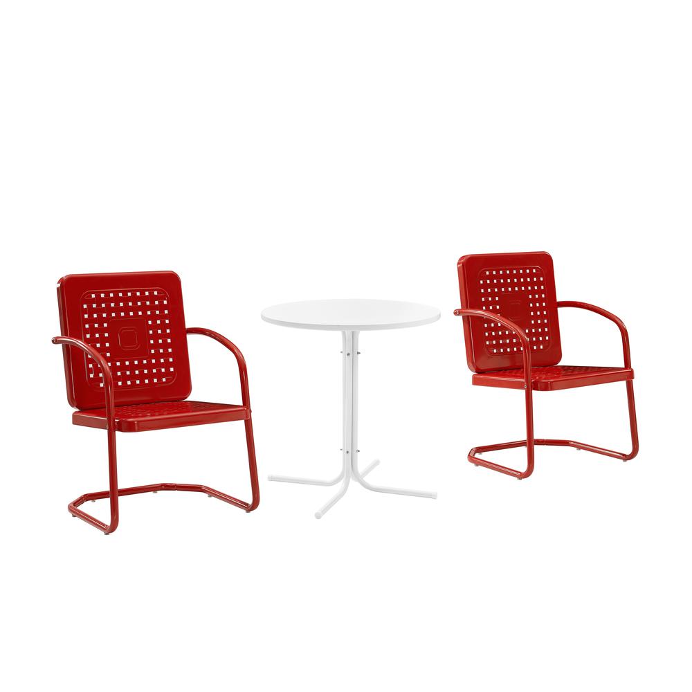 Bates 3Pc Outdoor Metal Bistro Set Bright Red Gloss/White Satin - Bistro Table & 2 Armchairs. Picture 4