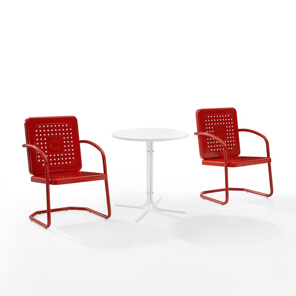 Bates 3Pc Outdoor Metal Bistro Set Bright Red Gloss/White Satin - Bistro Table & 2 Armchairs. Picture 11