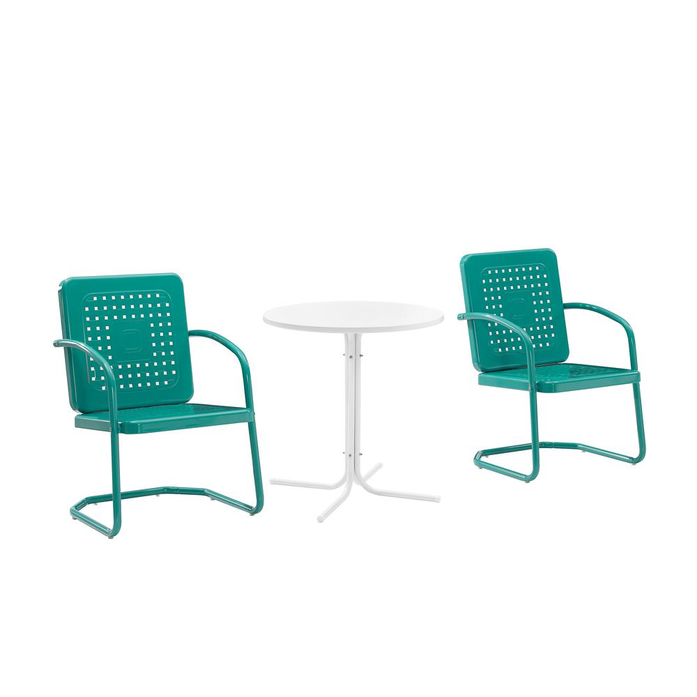 Bates 3Pc Outdoor Metal Bistro Set Turquoise Gloss/White Satin - Bistro Table & 2 Armchairs. Picture 2