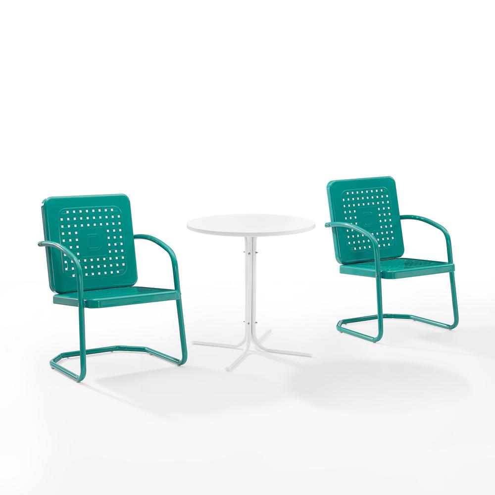 Bates 3Pc Outdoor Metal Bistro Set Turquoise Gloss/White Satin - Bistro Table & 2 Armchairs. Picture 11