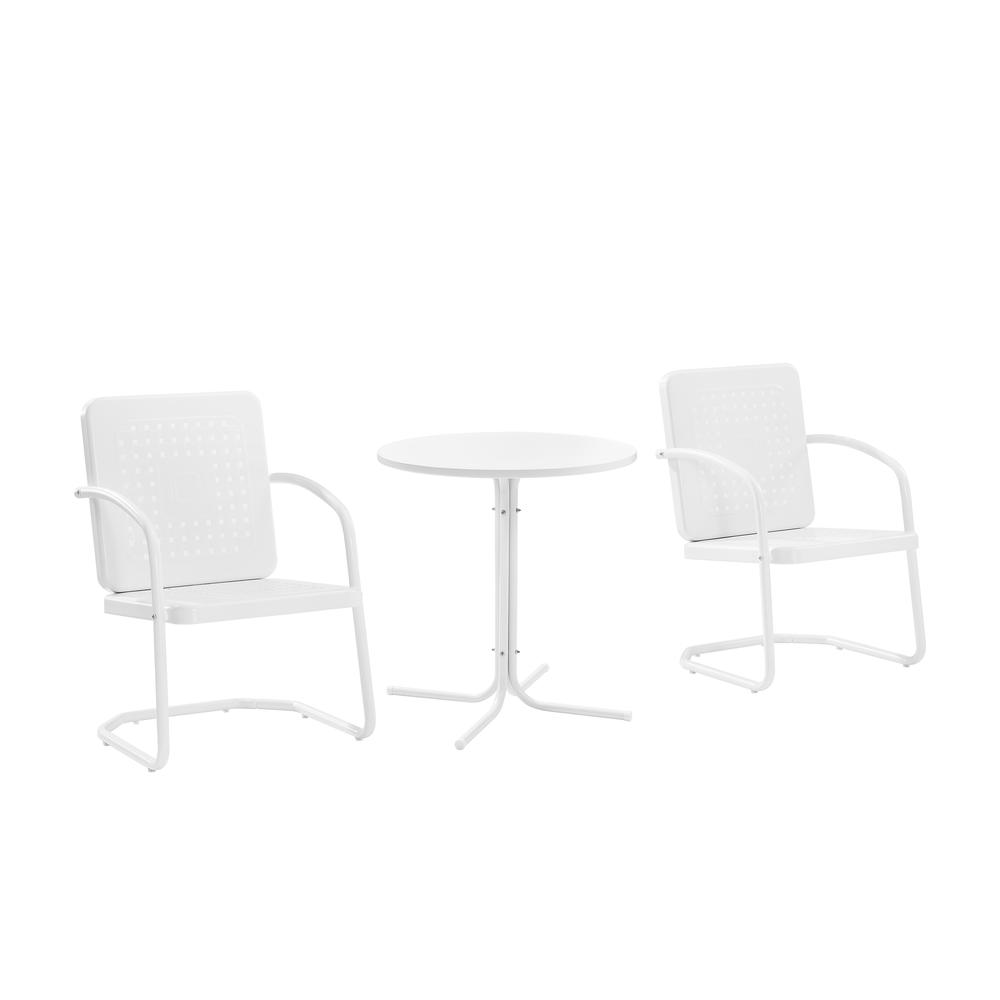 Bates 3Pc Outdoor Metal Bistro Set White Gloss /White Satin - Bistro Table & 2 Armchairs. Picture 4
