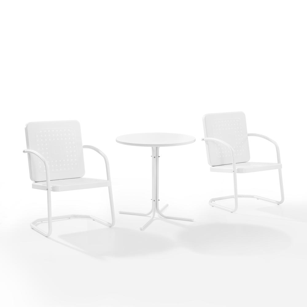 Bates 3Pc Outdoor Metal Bistro Set White Gloss /White Satin - Bistro Table & 2 Armchairs. Picture 3