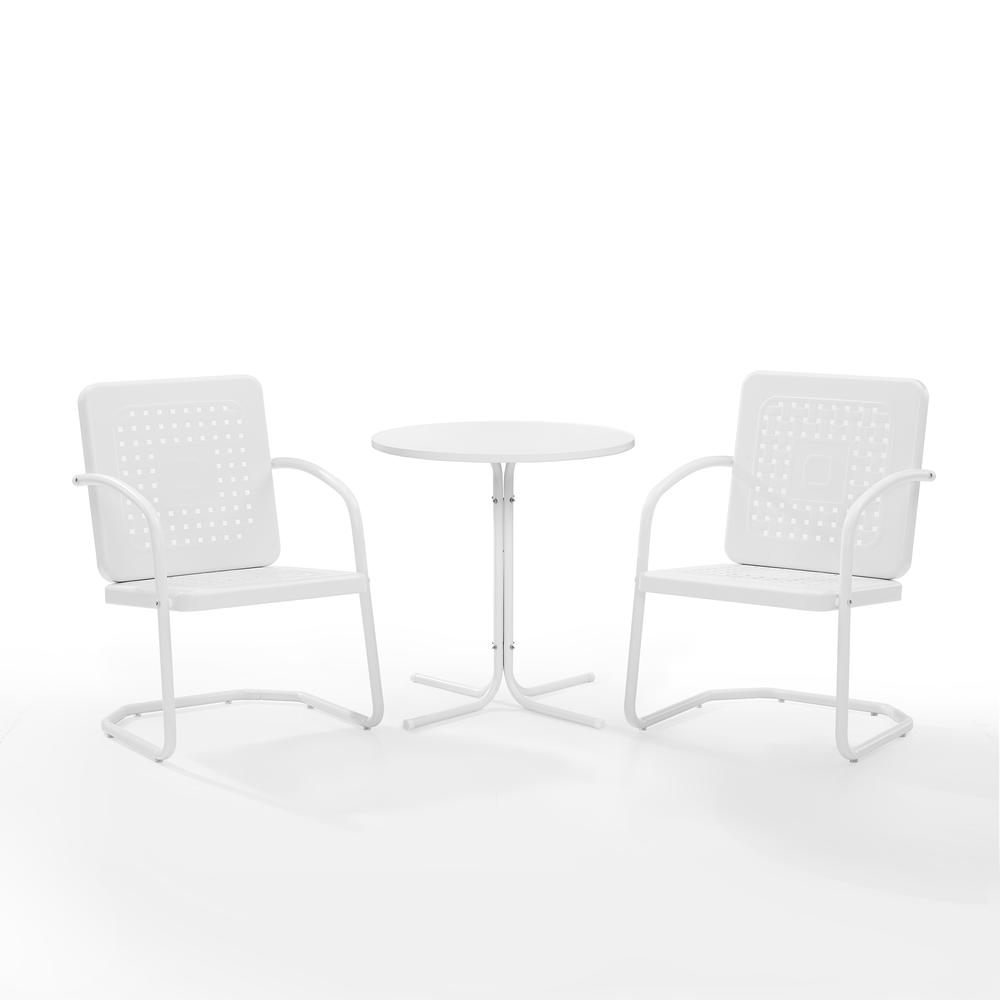 Bates 3Pc Outdoor Metal Bistro Set White Gloss /White Satin - Bistro Table & 2 Armchairs. Picture 1