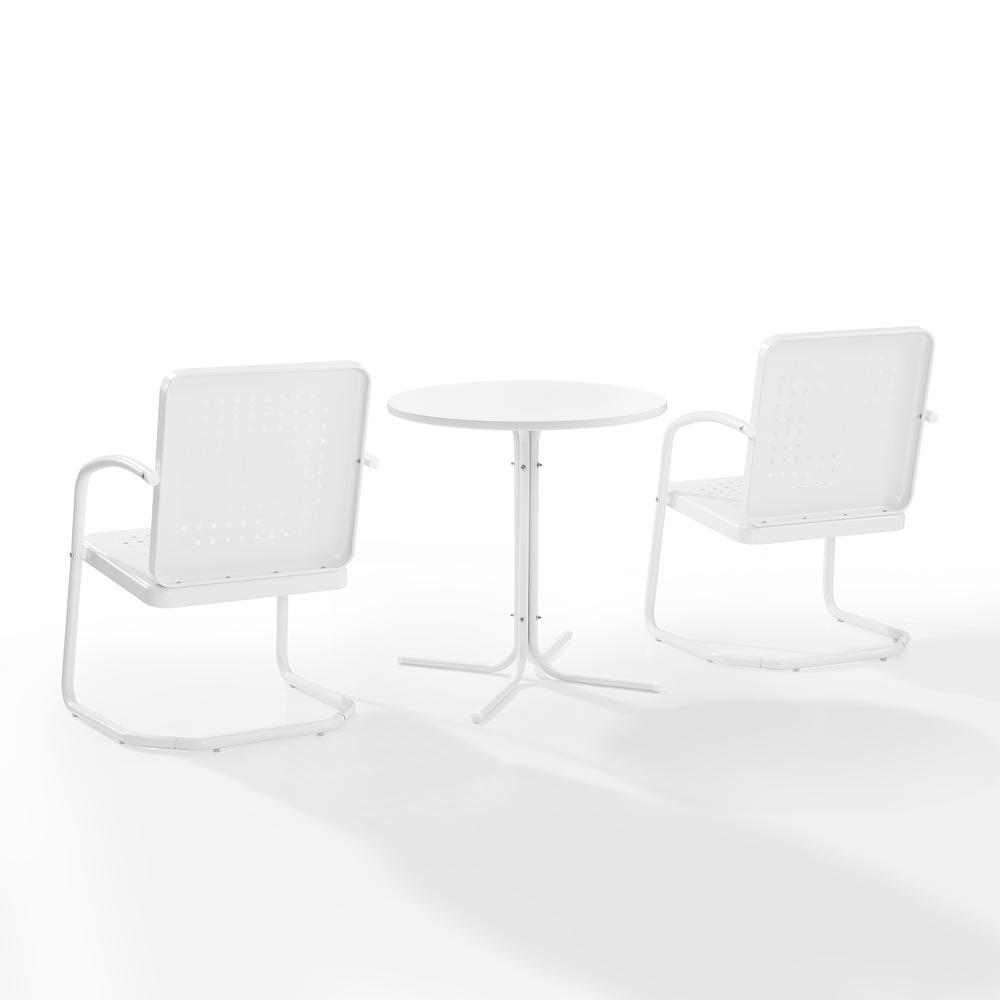 Bates 3Pc Outdoor Metal Bistro Set White Gloss /White Satin - Bistro Table & 2 Armchairs. Picture 7
