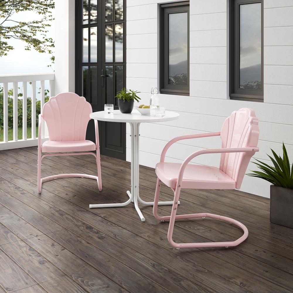 Tulip 3Pc Outdoor Metal Bistro Set Pastel Pink Gloss /White Satin - Bistro Table & 2 Chairs. Picture 12