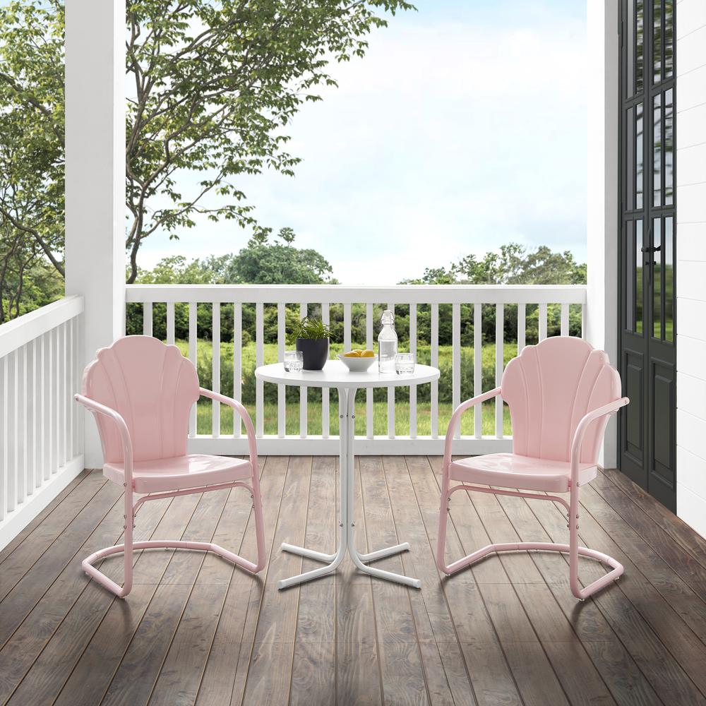 Tulip 3Pc Outdoor Metal Bistro Set Pastel Pink Gloss /White Satin - Bistro Table & 2 Chairs. Picture 4