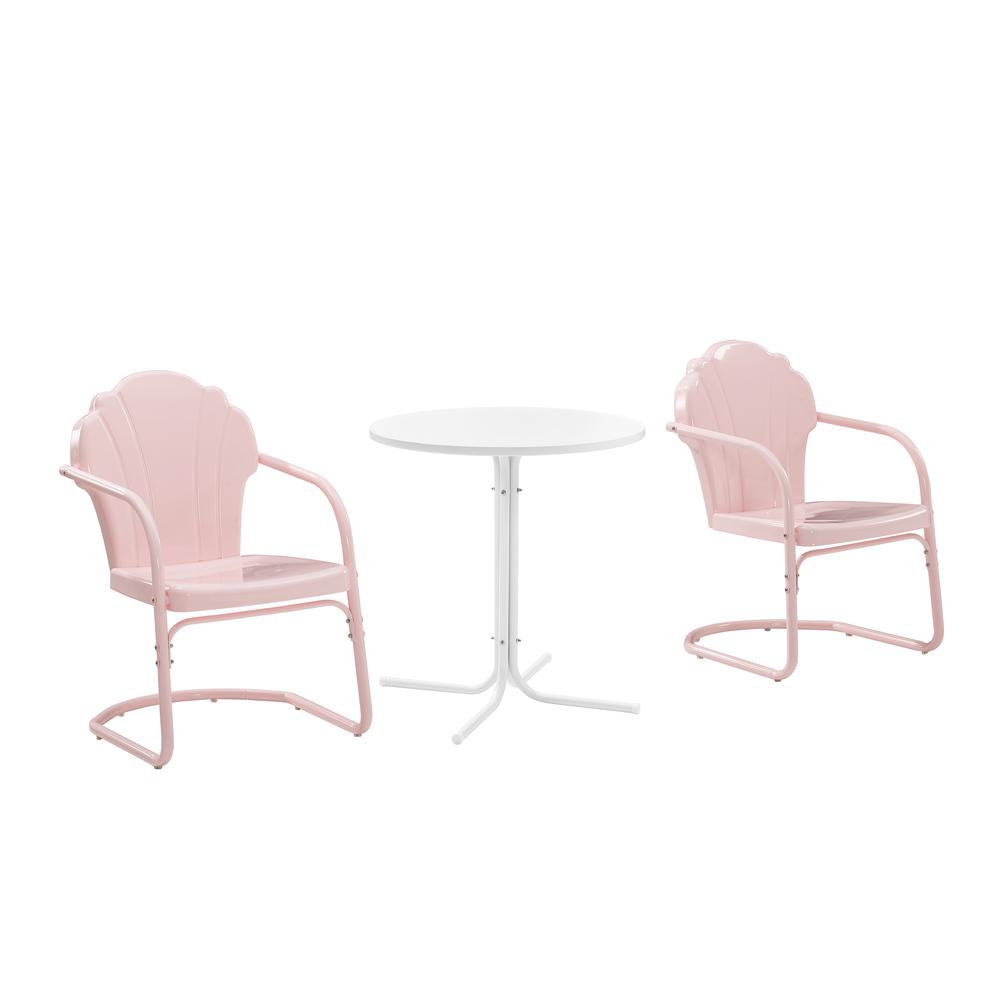 Tulip 3Pc Outdoor Metal Bistro Set Pastel Pink Gloss /White Satin - Bistro Table & 2 Chairs. Picture 11