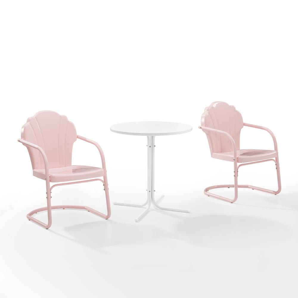 Tulip 3Pc Outdoor Metal Bistro Set Pastel Pink Gloss /White Satin - Bistro Table & 2 Chairs. Picture 7